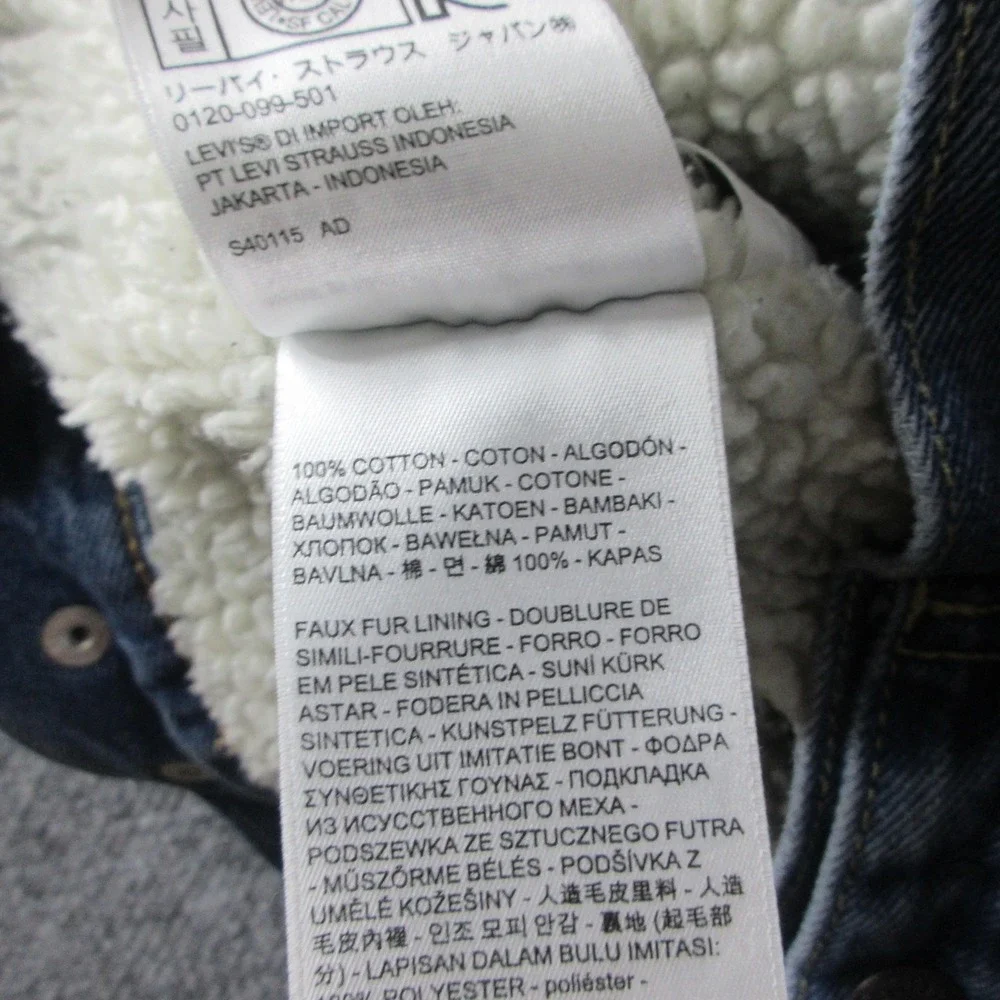 Levis Jacket Mens L Blue Denim Sherpa Lined Trucker Faux Fur Collar Warm Winter
